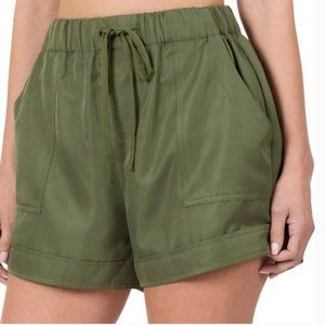 Olive high waist wide leg drawstring waist carpenter shorts XL NWT